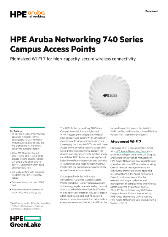 HPE Aruba Networking 740 Series Campus Access Points thumbnail