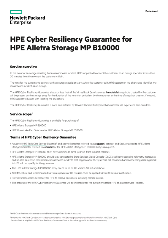 HPE Cyber Resiliency Guarantee for HPE Alletra Storage MP B10000 thumbnail
