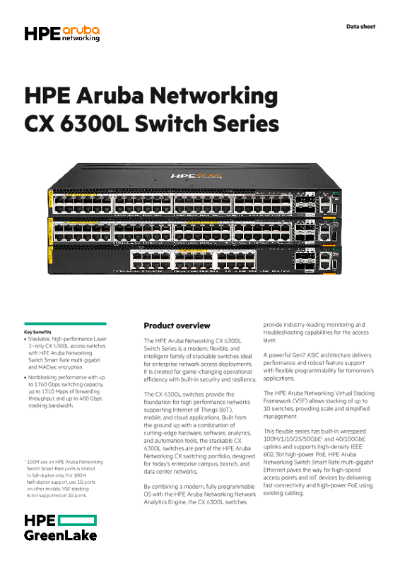 HPE Aruba Networking CX 6300L Switch Series thumbnail