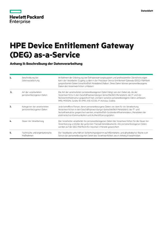 HPE Datenschutz- und -sicherheitsvereinbarung – Datenblatt mit rechtlichen Informationen thumbnail