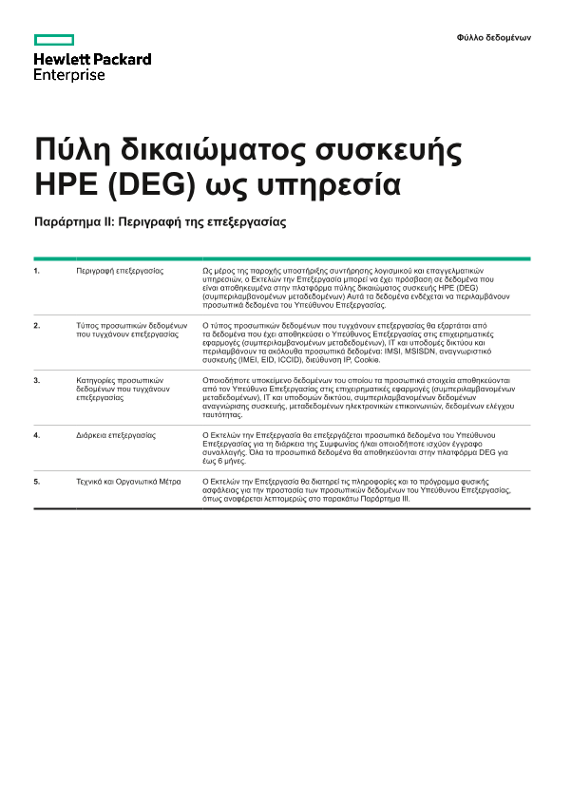 Φύλλο νομικών δεδομένων Πολιτικής Απορρήτου HPE και Προγράμματος Σύμβασης Ασφαλείας thumbnail