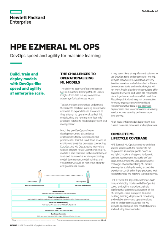 HPE Ezmeral ML Ops solution brief thumbnail