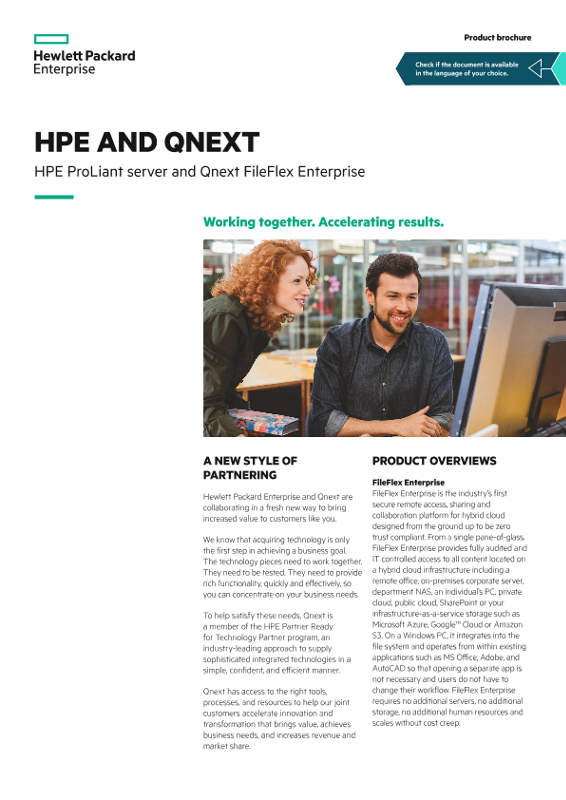 HPE and Qnext – HPE ProLiant server and Qnext FileFlex Enterprise product brochure thumbnail