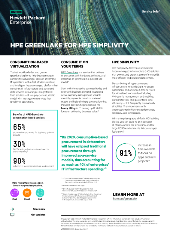 HPE GreenLake for HPE SimpliVity service brief thumbnail