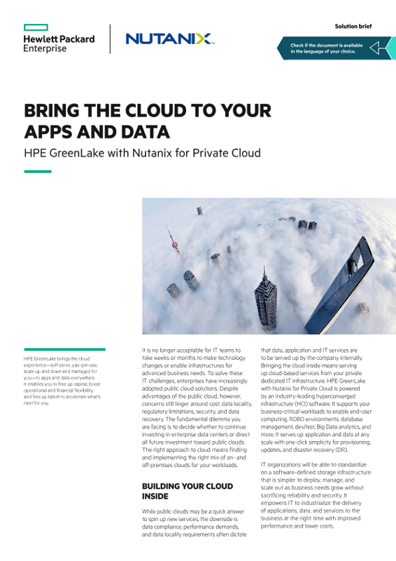 Bring the cloud to your apps and data – HPE GreenLake with Nutanix for Private Cloud solution brief thumbnail
