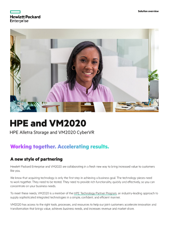 HPE and VM2020 Technology Partners: HPE 3PAR StoreServ Storage & VM2020 Solutions CyberVR solution overview thumbnail