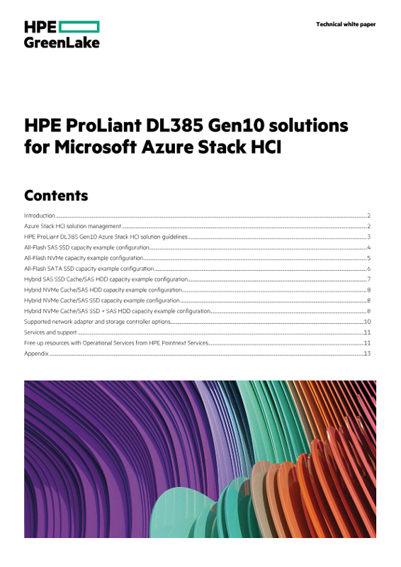 HPE ProLiant DL385 Gen10 solutions for Microsoft Azure Stack HCI technical white paper thumbnail