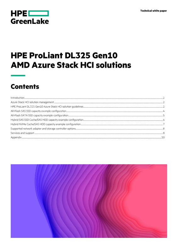 HPE ProLiant DL325 Gen10 AMD Azure Stack HCI Solutions technical white paper thumbnail