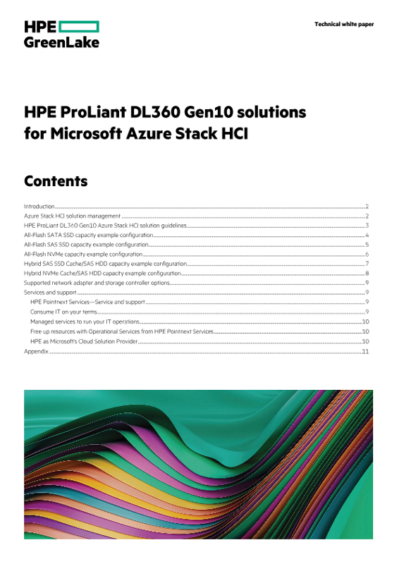 HPE ProLiant DL360 Gen10 Azure Stack HCI Solutions technical white paper thumbnail