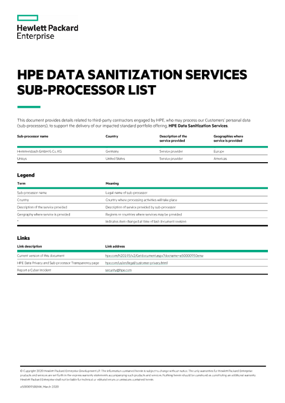 HPE Data Sanitization Services Sub-processor List thumbnail