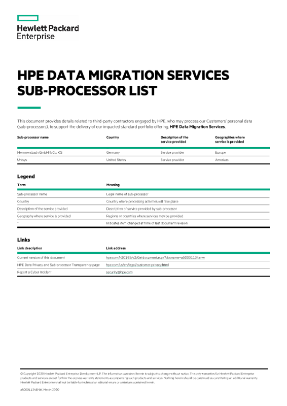 HPE Data Migration Services Sub-processor List thumbnail
