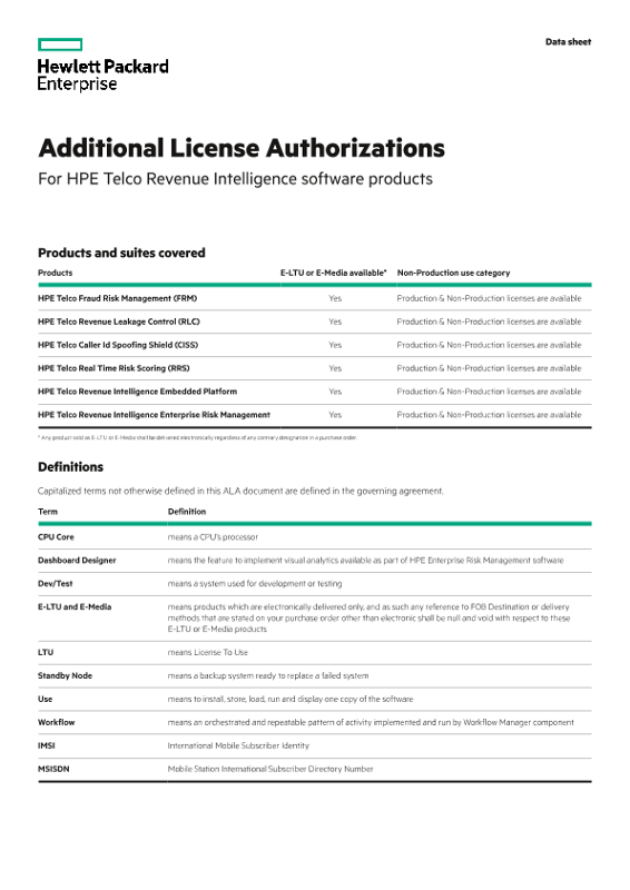 Additional License Authorizations for HPE Telco Revenue Intelligence software products thumbnail