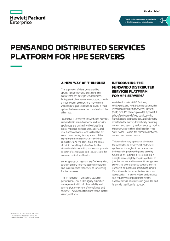 Pensando Distributed Services Platform for HPE Servers product brief thumbnail