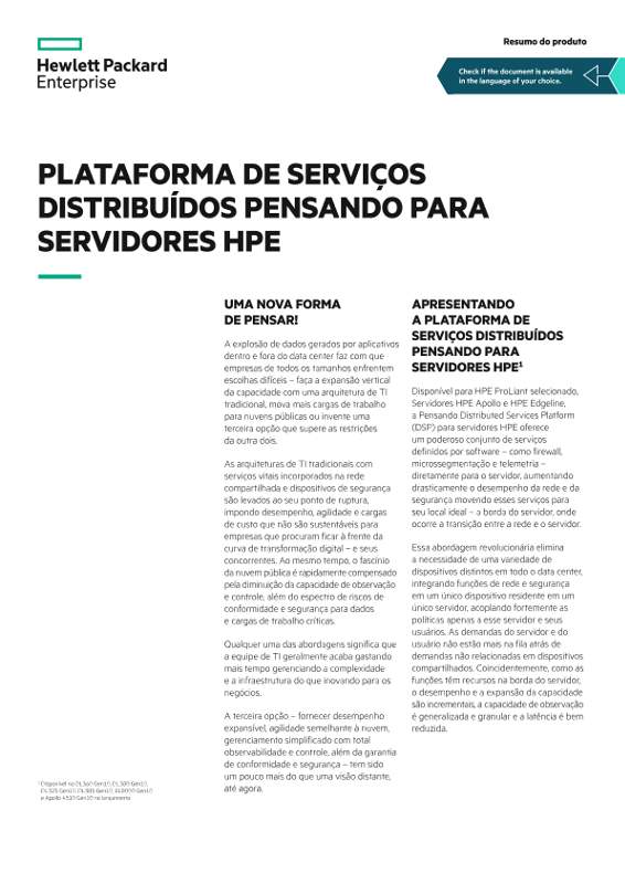 Plataforma de serviços distribuídos Pensando para servidores HPE (resumo do produto) thumbnail