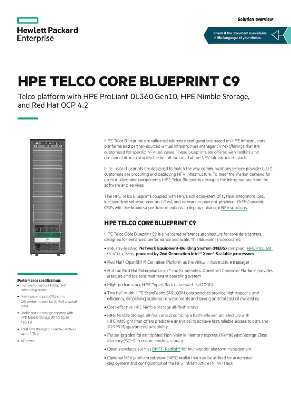 HPE Telco Core Blueprint C9 solution overview thumbnail