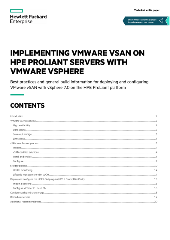Implementing VMware vSAN on HPE ProLiant servers with VMware vSphere technical white paper thumbnail