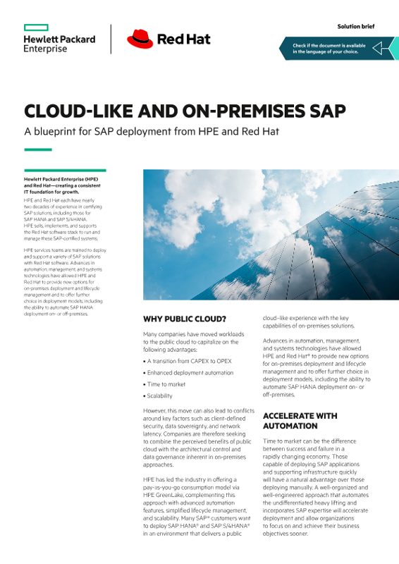 A blueprint for SAP deployment from HPE and Red Hat solution brief thumbnail