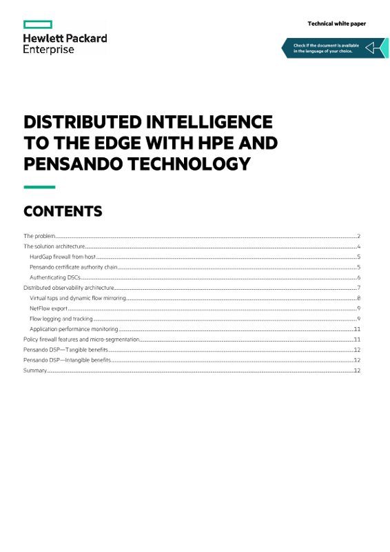 Distributed Intelligence to the Edge with HPE and Pensando Technology technical white paper thumbnail