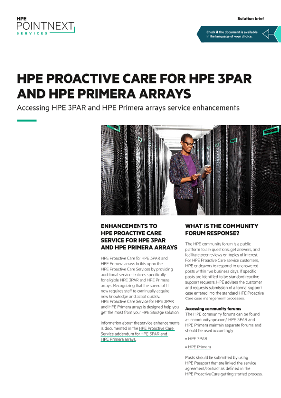 HPE Proactive Care for HPE 3PAR and HPE Primera Arrays solution brief thumbnail