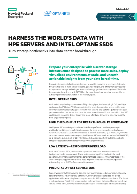 Harness the World’s Data with HPE Servers and Intel Optane SSDs solution brief thumbnail