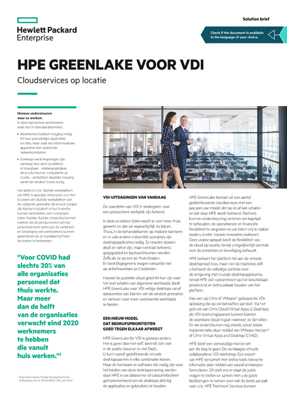 HPE GreenLake voor VDI – cloudservices op locatie, Solution Brief thumbnail