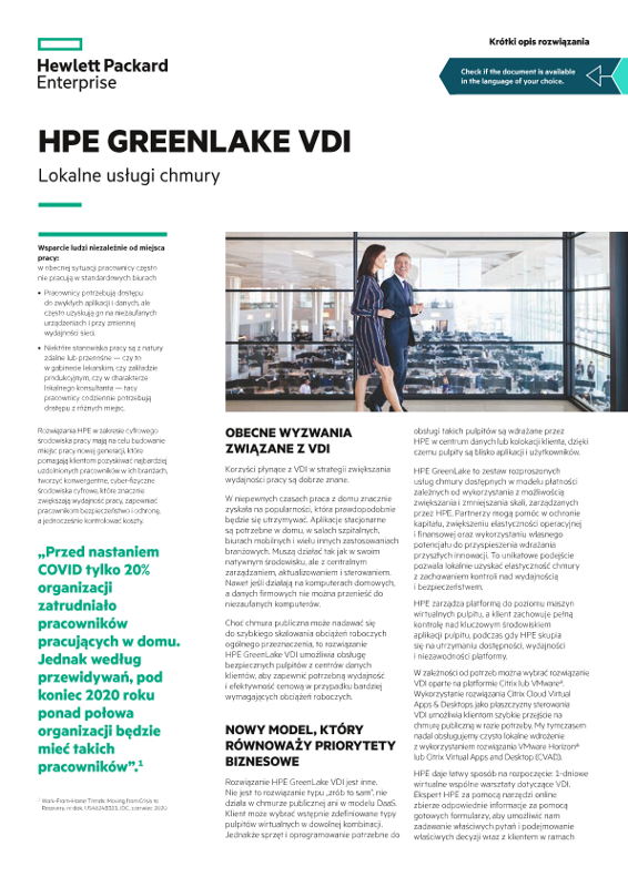 HPE GreenLake for VDI — lokalne usługi chmury — krótki opis rozwiązania thumbnail