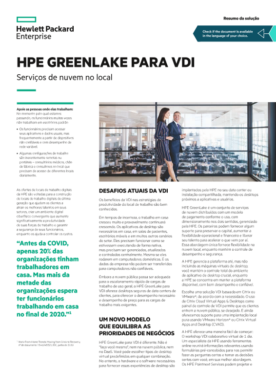 Resumo da solução: HPE GreenLake para VDI – serviços na nuvem no local thumbnail