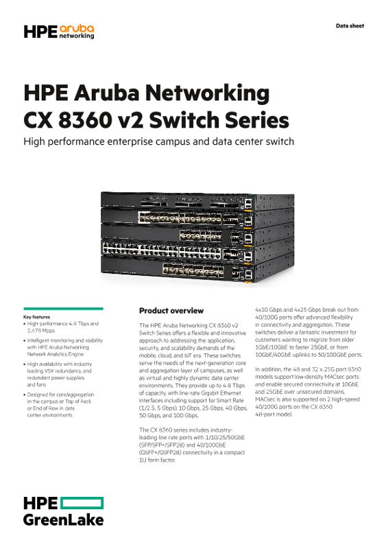 HPE Aruba Networking CX 8360 v2 Switch Series thumbnail