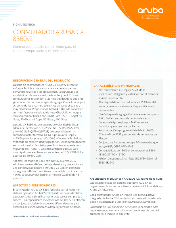 CONMUTADOR HPE Aruba Networking CX 8360 v2 - FICHA TÉCNICA thumbnail