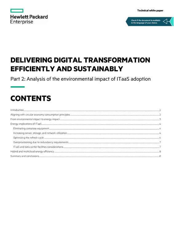 Delivering digital transformation efficiently and sustainably – Part 2: Analysis of the environmental impact of ITaaS adoption technical white paper thumbnail