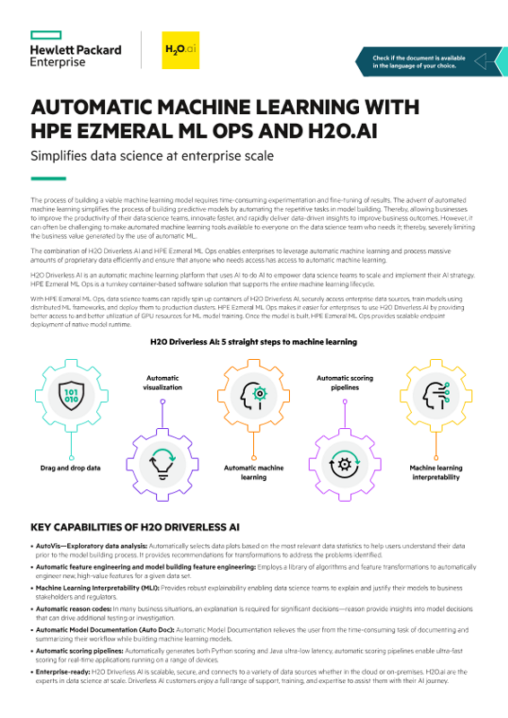 Automatic Machine Learning with HPE Ezmeral ML Ops and H2O.AI solution brief thumbnail