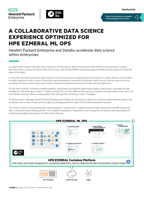 A Collaborative Data Science Experience Optimized for HPE Ezmeral ML Ops solution brief thumbnail