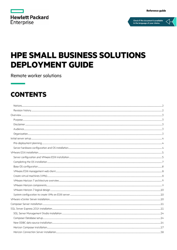 HPE Small Business Solutions Deployment Guide reference guide thumbnail