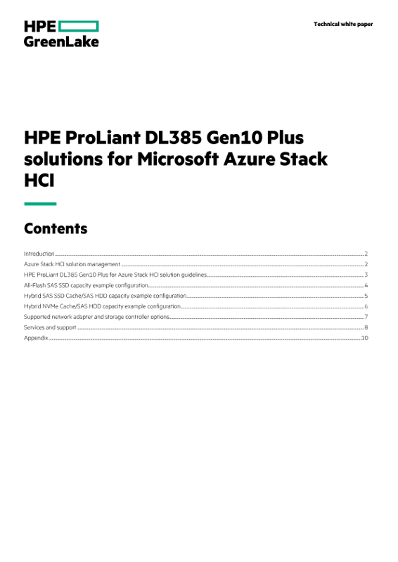 HPE ProLiant DL385 Gen10 Plus Solutions for Microsoft Azure Stack HCI technical white paper thumbnail