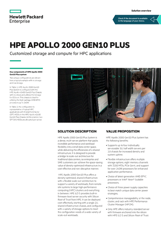 HPE Apollo 2000 Gen10 Plus solution overview thumbnail