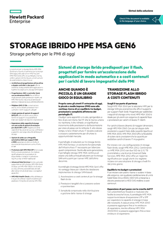 Sintesi della soluzione per lo storage ibrido HPE MSA Gen6 thumbnail