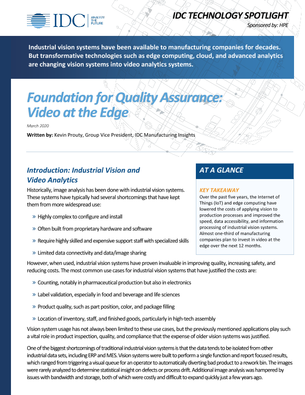 IDC: Foundation for Quality Assurance: Video at the Edge thumbnail