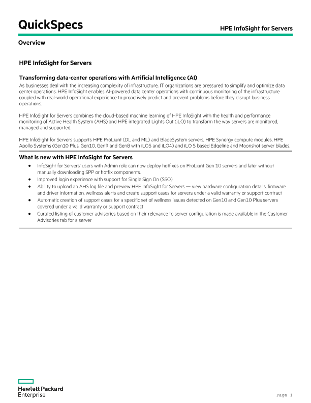 HPE InfoSight for Servers QuickSpecs thumbnail