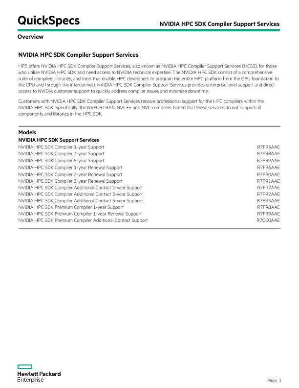 NVIDIA HPC SDK Compiler Support Services QuickSpecs thumbnail