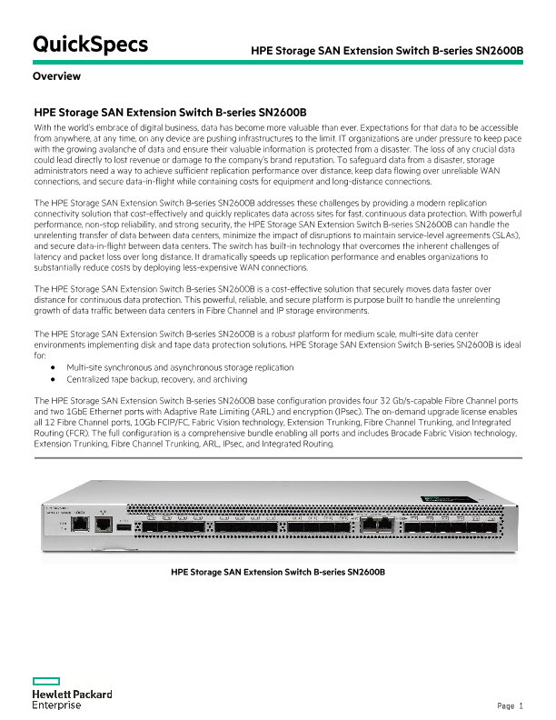 HPE Storage SAN Extension Switch B-series SN2600B