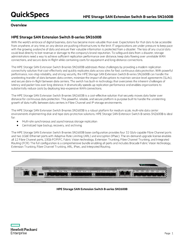 HPE Storage SAN Extension Switch B-series SN2600B QuickSpecs thumbnail