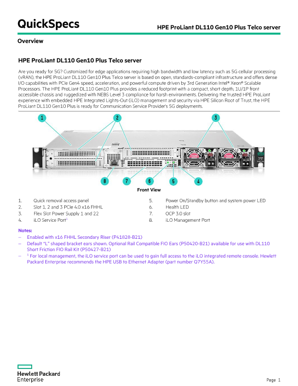 HPE ProLiant DL110 Gen10 Plus Telco server thumbnail