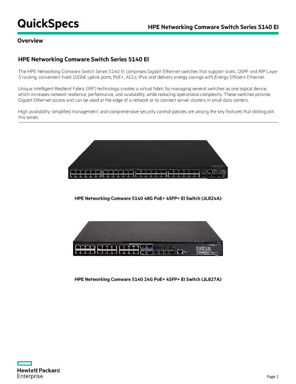 HPE Networking Comware Switch Series 5140 EI QuickSpecs thumbnail