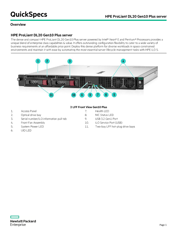 HPE ProLiant DL20 Gen10 Plus server thumbnail