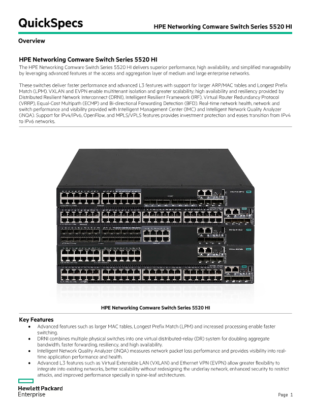 HPE Networking Comware Switch Series 5520 HI QuickSpecs thumbnail