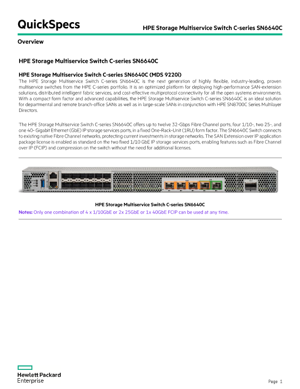 HPE C-series SN6640C Multiservice Switch thumbnail
