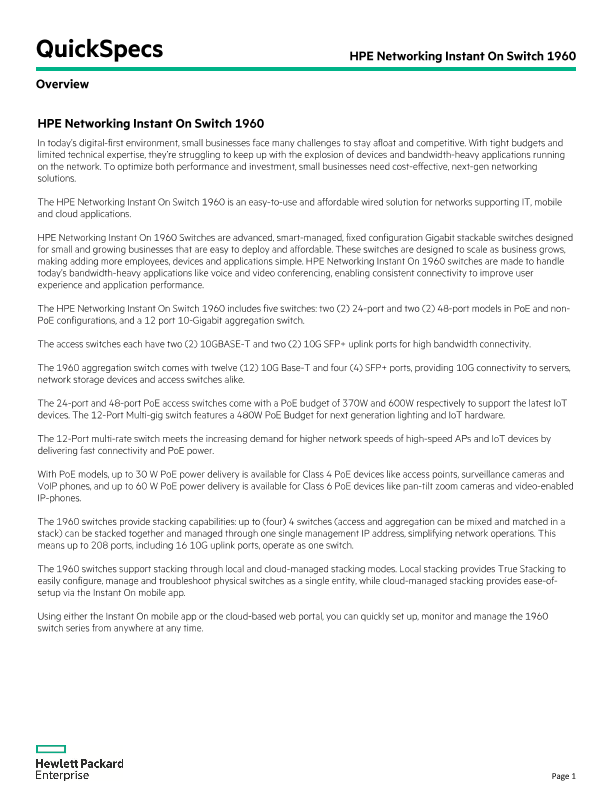 HPE Networking Instant On Switch 1960 thumbnail