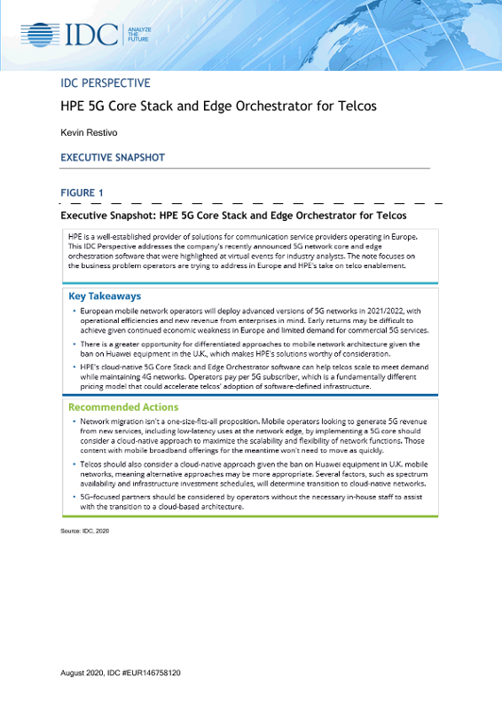 HPE 5G Core Stack and Edge Orchestrator for Telcos business white paper thumbnail