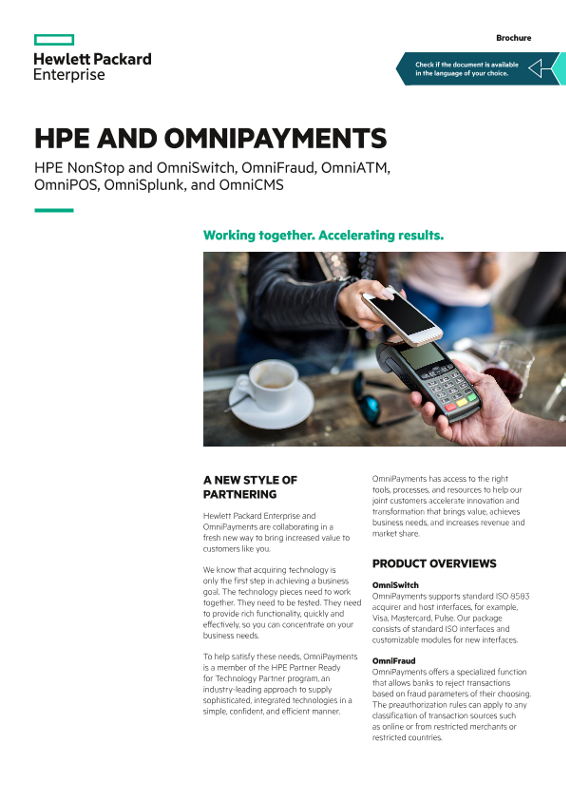 HPE and OmniPayments – HPE NonStop and OmniSwitch, OmniFraud, OmniATM, OmniPOS, OmniSplunk and OmniCMS brochure thumbnail