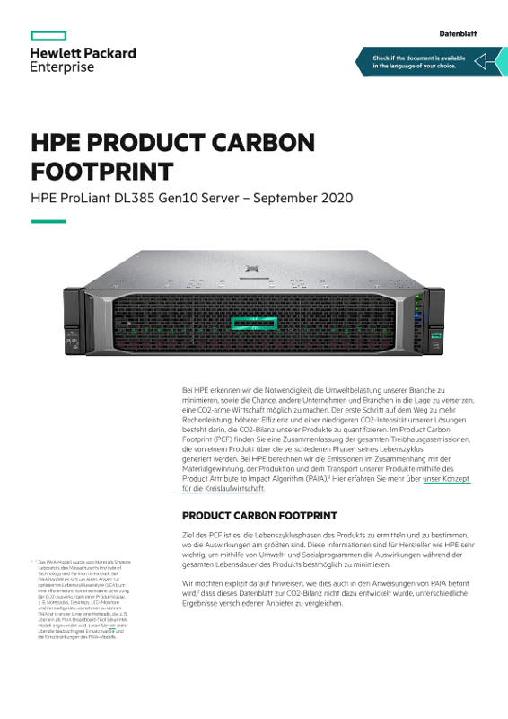 HPE Product Carbon Footprint – Datenblatt für HPE ProLiant DL385 thumbnail